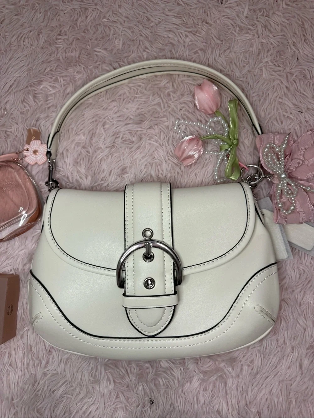 Coach Cream Shoulder Bag with Silver Buckle